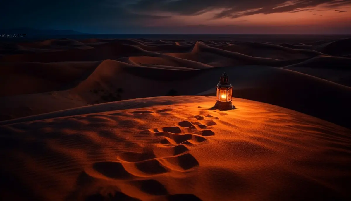 Paysage désertique évoquant l’histoire inspirante de Talha ibn Ubayd Allah pour les enfants